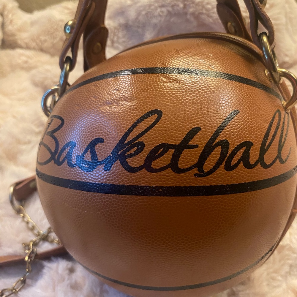 Brown Basketball Handbag with Chain Strap